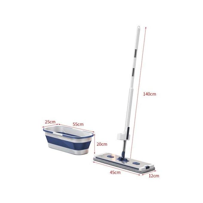 2-in-1 Self-Wringing Flat Mop with Foldable Bucket – Hands-Free Microfiber Floor Cleaner, 360° Swivel Head & Space-Saving Collapsible Pail for Home or Office