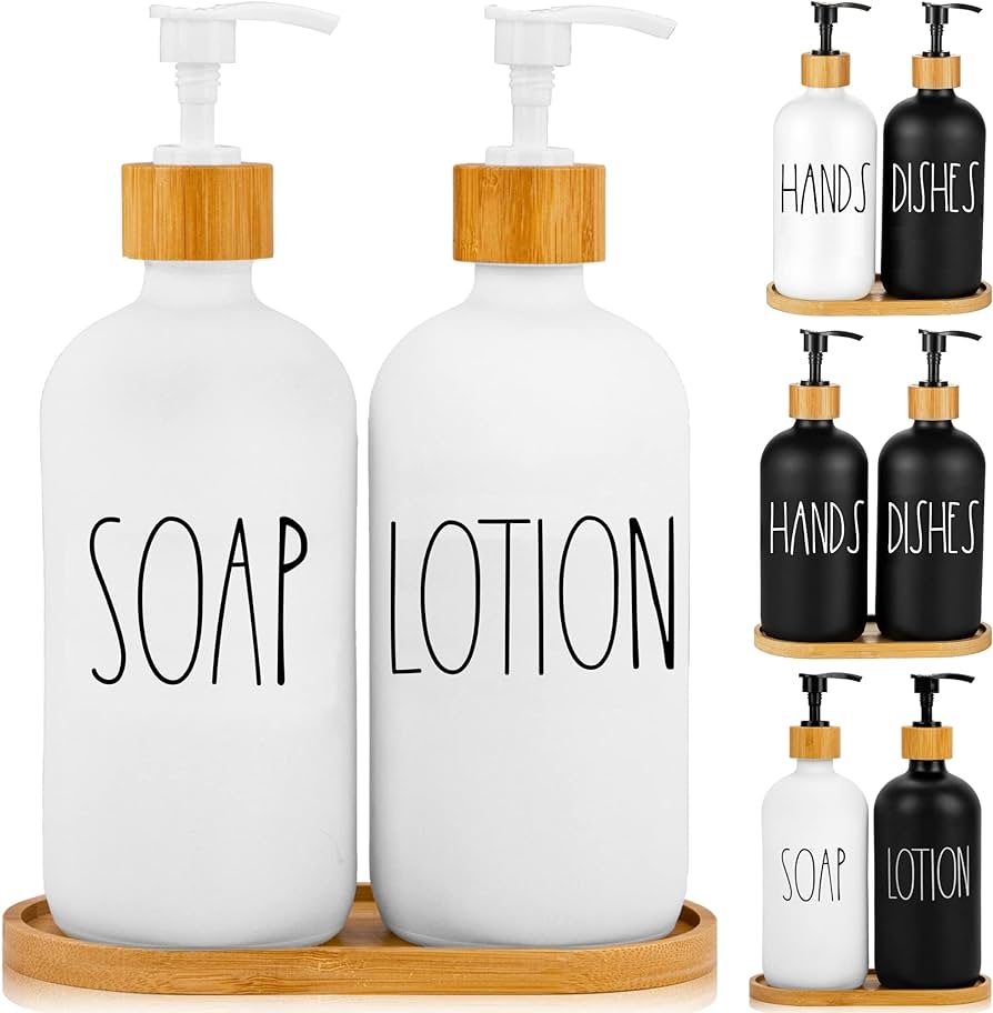 3-in-1 HANDS SOAP - LOTION Refillable ceramic bottleSoap Dispenser Bathroom Set, Contains Hand Soap and Lotion Dispenser