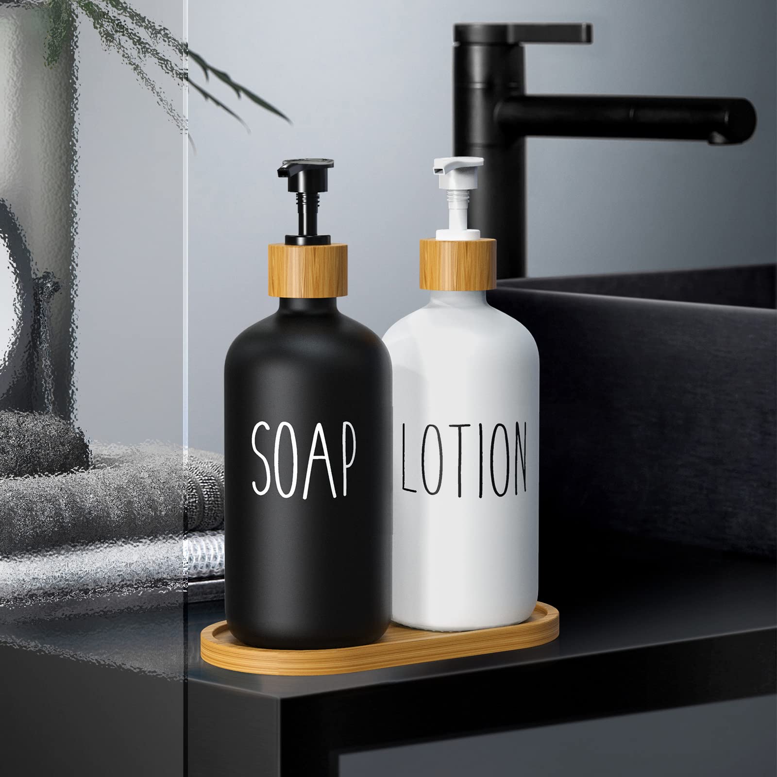 3-in-1 HANDS SOAP - LOTION Refillable ceramic bottleSoap Dispenser Bathroom Set, Contains Hand Soap and Lotion Dispenser