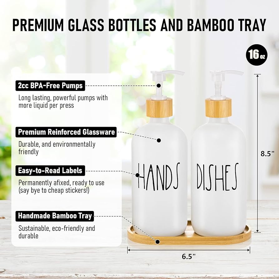 3-in-1 HANDS SOAP - LOTION Refillable ceramic bottleSoap Dispenser Bathroom Set, Contains Hand Soap and Lotion Dispenser
