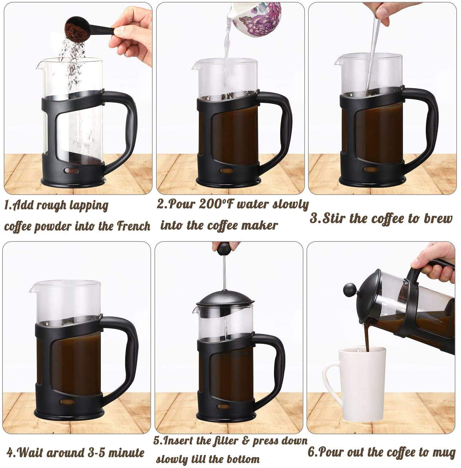 800 ML French Press Coffee And Tea maker Stainless Steel filtration With 4 Stage Filtration Heat Resistance Borosilicate Glass essential for Who loves Fresh And Perfect Coffee Brew