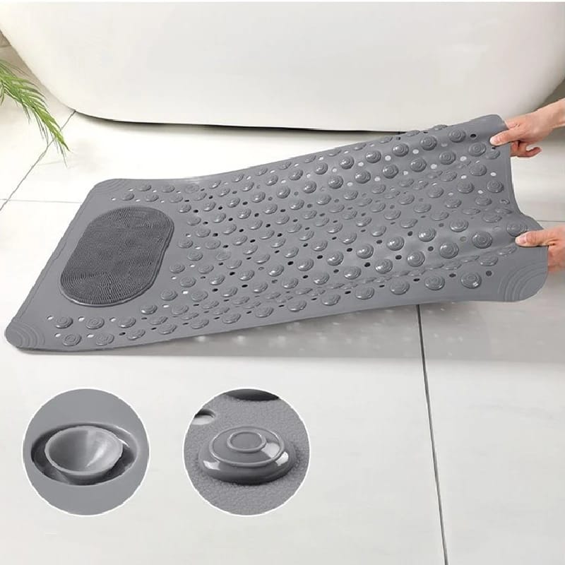 BATHROOM ANTI SLIP MAT WITH LAZY SCRUBBER BATH SHOWER MAT NON SLIP: EXTRA LARGE PEBBLE BATHTUB MAT FOR KIDS, ELDERLY, ANTI SLIP SHOWER MATT WITH DRAIN HOLES SUCTION CUPS TUB MAT