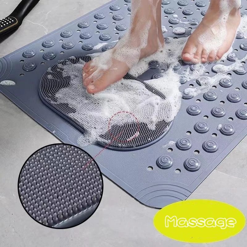 BATHROOM ANTI SLIP MAT WITH LAZY SCRUBBER BATH SHOWER MAT NON SLIP: EXTRA LARGE PEBBLE BATHTUB MAT FOR KIDS, ELDERLY, ANTI SLIP SHOWER MATT WITH DRAIN HOLES SUCTION CUPS TUB MAT