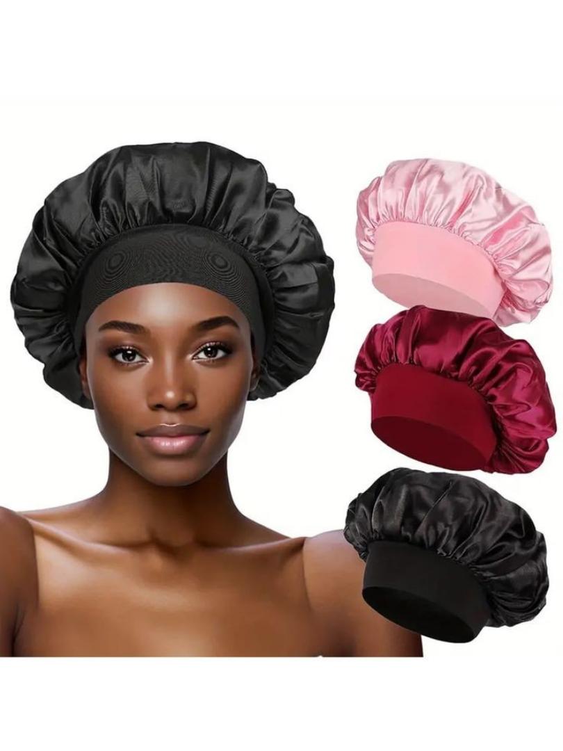 Satin Headscarf Hat Sleeping Bonnet Women Curly Hair Wrap Silk Cap Fashion Head Scarf Headwear Night Sleep Hat Adjust Head Cover Hat For Curly Springy Hair Styling Accessories Soft Elastic Band