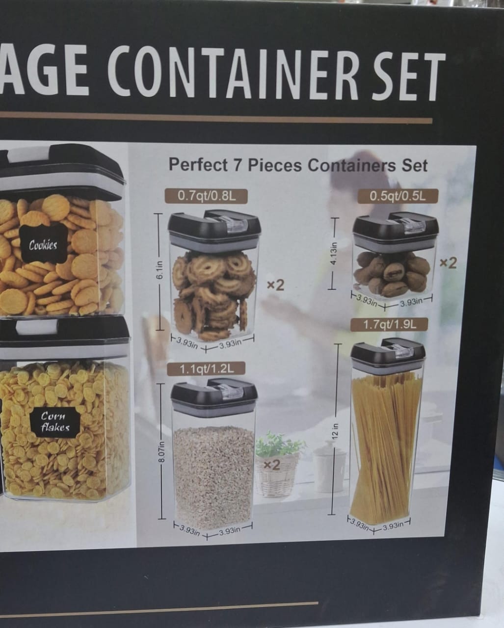 7 pcs airtight food storage containers. Made from BPA-free plastic, ensuring safe food storage and durability.Features silicone gaskets or secure locking mechanisms to maintain freshness.