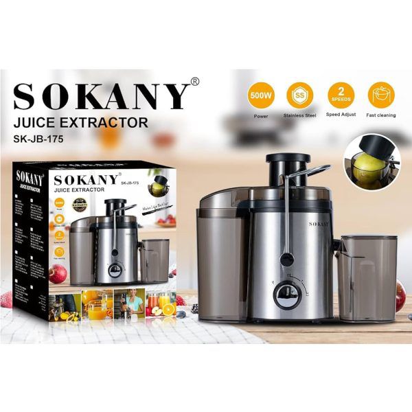 🌽🌽BLENDING MADE EASY 🍊⭕️Sokany Heavy Duty Pure Juice Extractor-Stainless Juicer/ Blender.Stainless steel panel and sleeve
800W
1 Litre juice jug
Large 2 Litre pulp collector
2 speed controls for ju