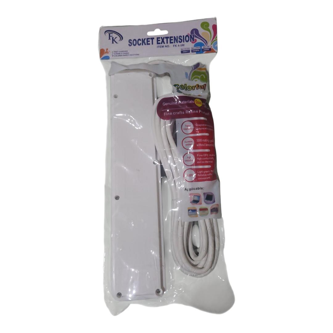 NEW ARRIVAL FK Extension Cable Socket with USB PORT 4-5M cable white