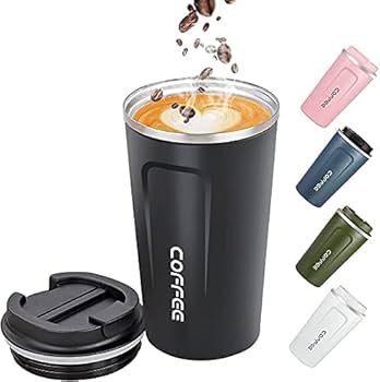 510ML Vacuum Flask Large Capacity Coffee Cup Mug Outdoor Portable Travel Cup Hot Cold Water Thermos Bottle Stainless Steel Insulated Cup Vacuum Flask Men Women Reusable Office Cup with Leak-proof Lid