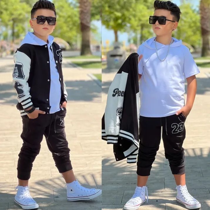 boys tracksuit set 3pcs 4-11 years kids fashion clothes college jacket