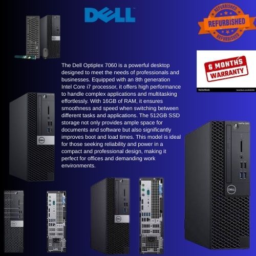 DELL OPTIPLEX 7060 COI7 8TH GENERATION  16GBRAM 512GBSSD
Business users, office environments, students, and professionals needing a reliable, efficient desktop