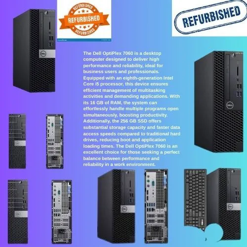 REFUBLISHED DELL OPTIPLEX 7060 DESKTOP COI5 8TH GENERATION 16GBRAM 256GBSSD
Professionally refurbished and tested, it ensures dependable functionality and long-lasting performance