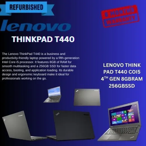 Lenovo ThinkPad T440 | 4th Gen Intel Core i5 | 8GB RAM | 256GBSSD | Durable & Reliable Business Laptop | Smooth Performance for Work & Everyday Use