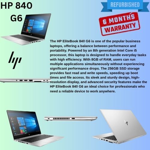 HP ELITEBOOK 840 G6 8TH GENERATION 8GBRAM 256GBSSD
 HP EliteBook 840 G6 is a premium 14-inch business laptop designed for professionals who demand performance, reliability, and security on the go