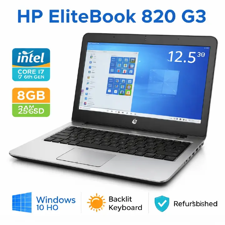 HP EliteBook 820 G3 Core i7 6th Gen | 8GB RAM | 256GB SSD | 12.5" HD/FHD | Business Laptop | Backlit Keyboard | Refurbished | Fast & Portable | Windows 10/11 Pro | Reliable Office & Student Laptop