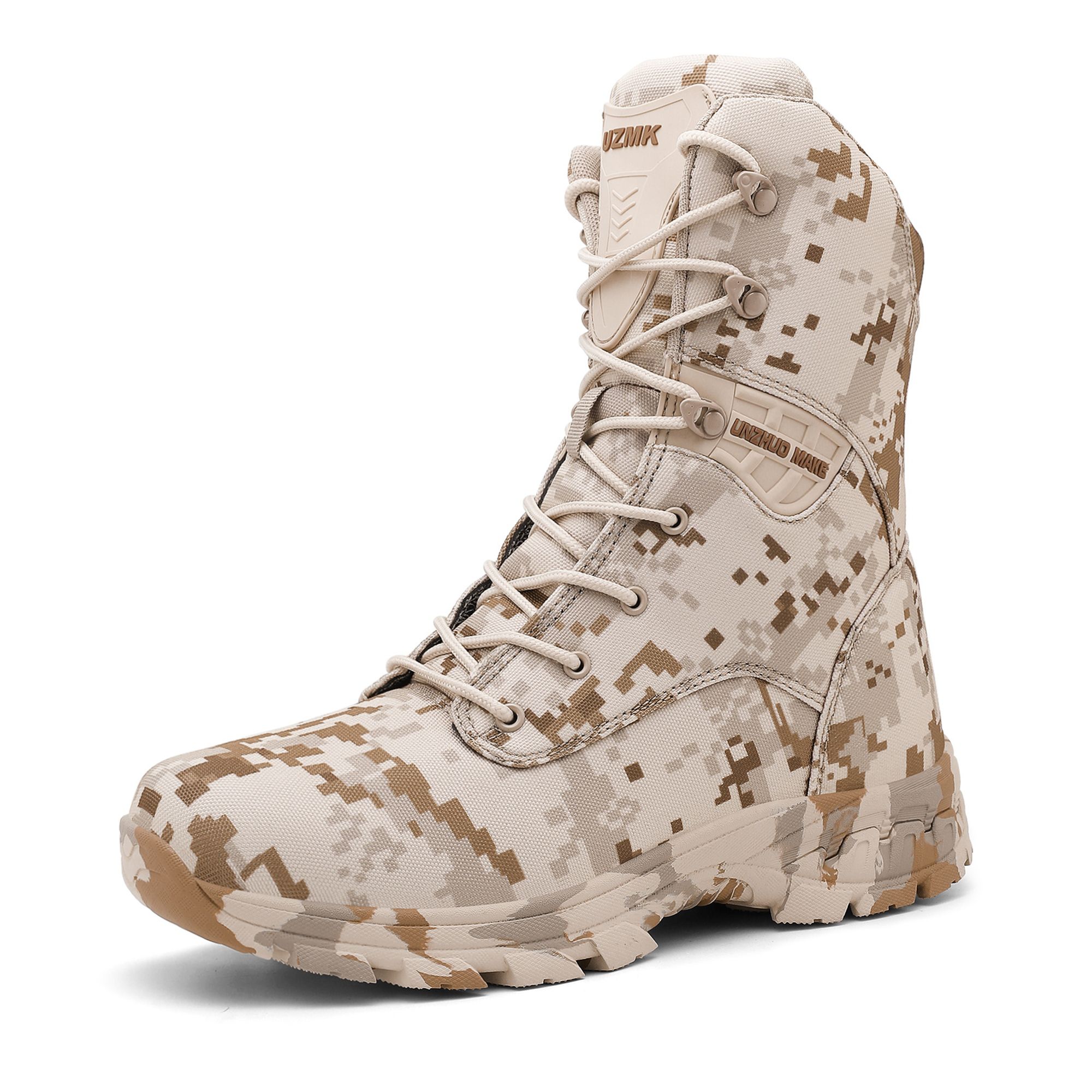 Men's High-Top Tactical Boots, Camouflage Pattern, Durable Fabric Upper, Rubber Sole, Zipper Closure, Plain Toe, for Hiking, Running & Workout - All Seasons, Outdoor Training Boots|Laceup