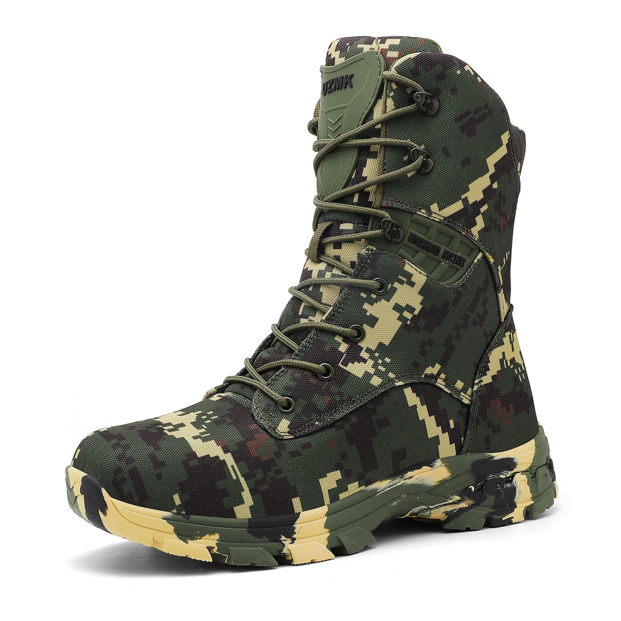 Men's High-Top Tactical Boots, Camouflage Pattern, Durable Fabric Upper, Rubber Sole, Zipper Closure, Plain Toe, for Hiking, Running & Workout - All Seasons, Outdoor Training Boots|Laceup