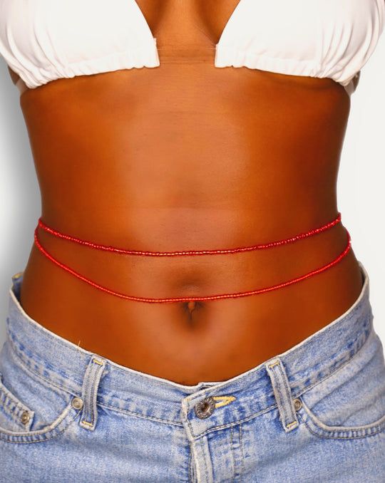Unapologetic Traditional Waist Beads/Red Waist Beads / 2 piece waist beads /belly chain for women and girls/Beach Jewelry/Fashion Accessory