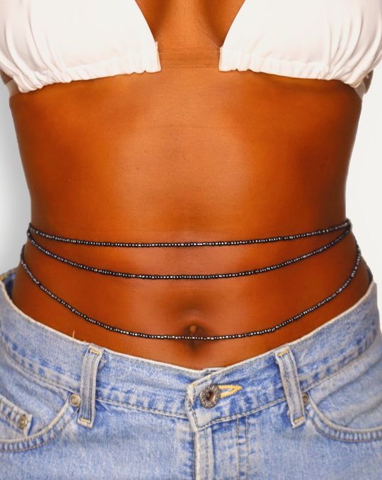 Black Waist Beads/ 3 piece Black waist beads /belly chain for women and girls/Beach Jewelry/Fashion Accessory
