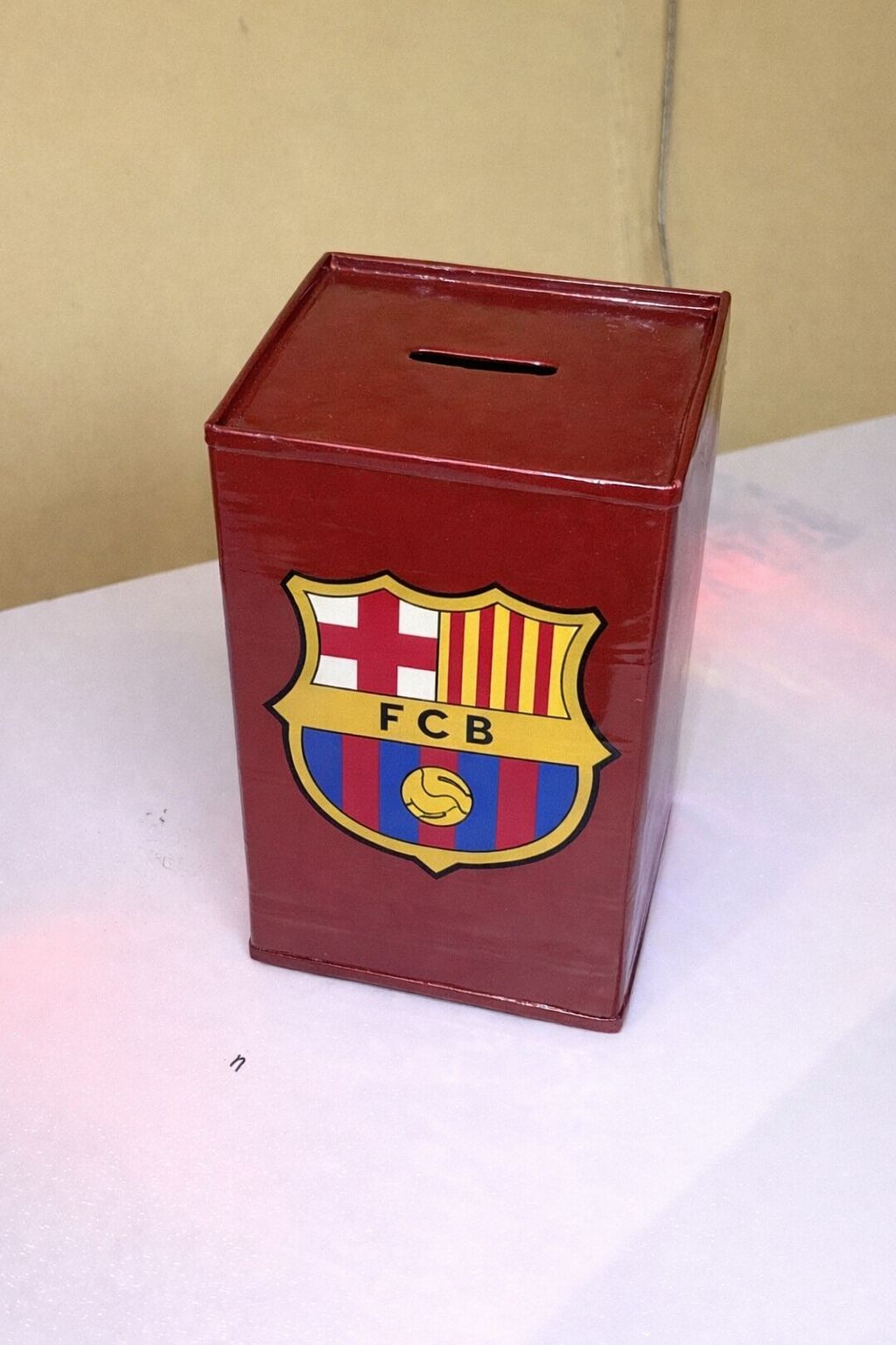 Handmade Tin Money Saving Piggy Box Inspired By The Legendary FC Barcelona.