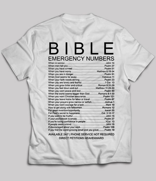 Christian “Bible Emergency Numbers” Cotton Round Neck T-Shirt – Inspirational Faith Tee