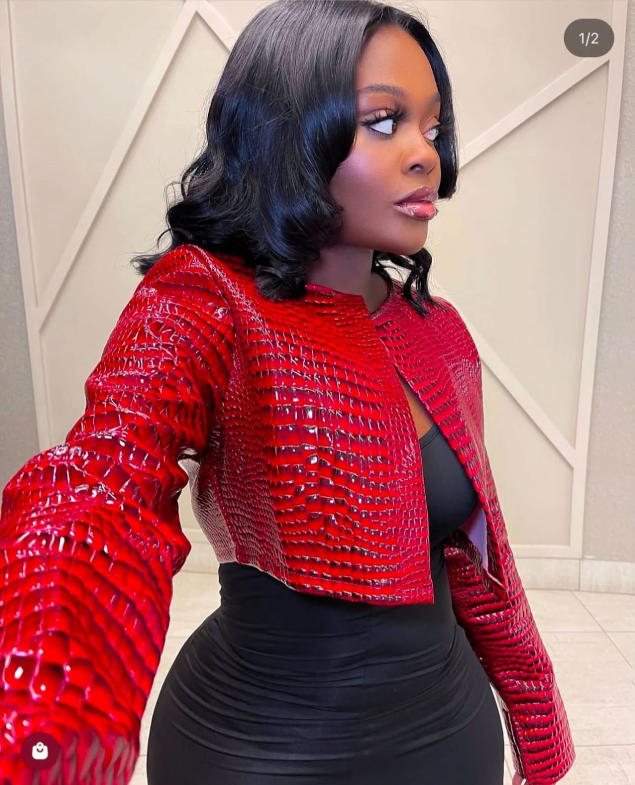 Women O Neck Long Sleeve PU Faux Leather Cropped Jackets Punk Grunge Casual Coats Spring Fall Harajuku Y2K Clothes size m,l,xl,2xl