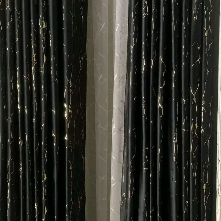 High Quality BLACK BLACKOUT CURTAINS WITH SHEERS – 3PCS Set Curtains [1.5M +1.5M] + FREE SHEER /NET for Living Room & Bedroom – Ready-Made Window & Door Drapes