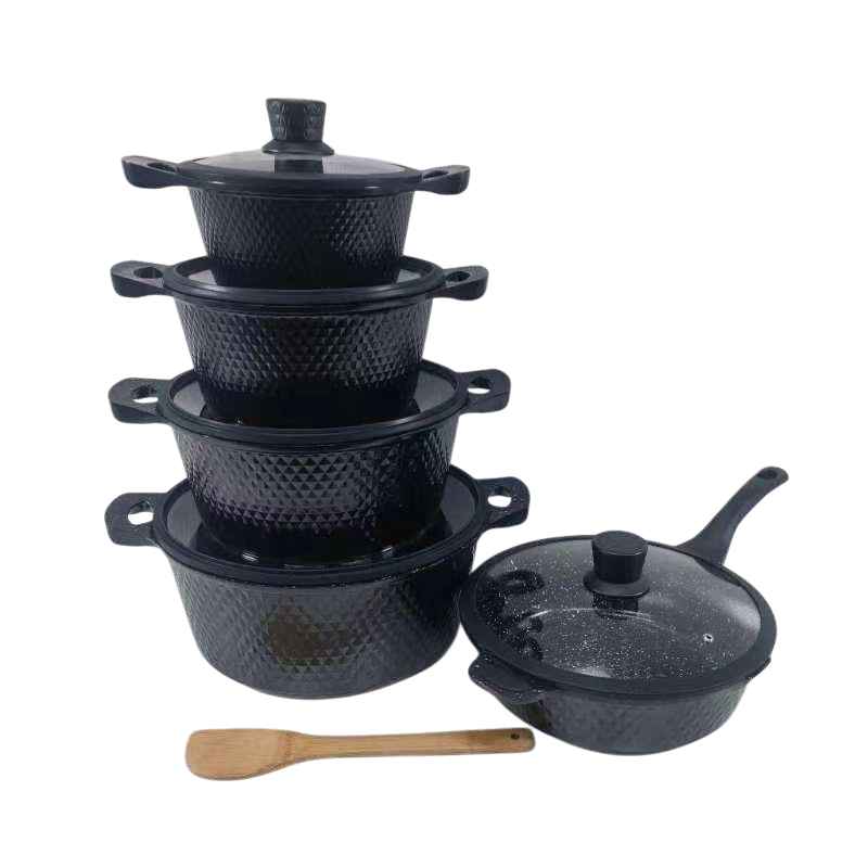 Bosch 11 PCS Granite Cookware Set/ sufurias with Silicone Lid Non Stick Cooking Pots,Serveware Set (Serving Dish) 5 Pots and 5 Lids and One Mwiko