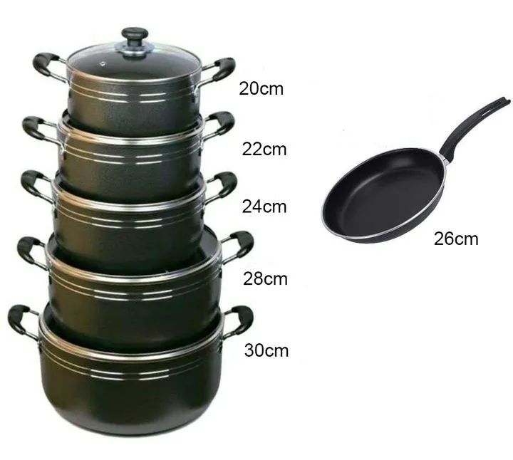 TC 14PCS Nonstick Cookware Set Cooking Pots Sufuria (20/22/24/28/30cm Pots +26cm frying pan),2 non-tick spoons,1 Pc scotch Brite
