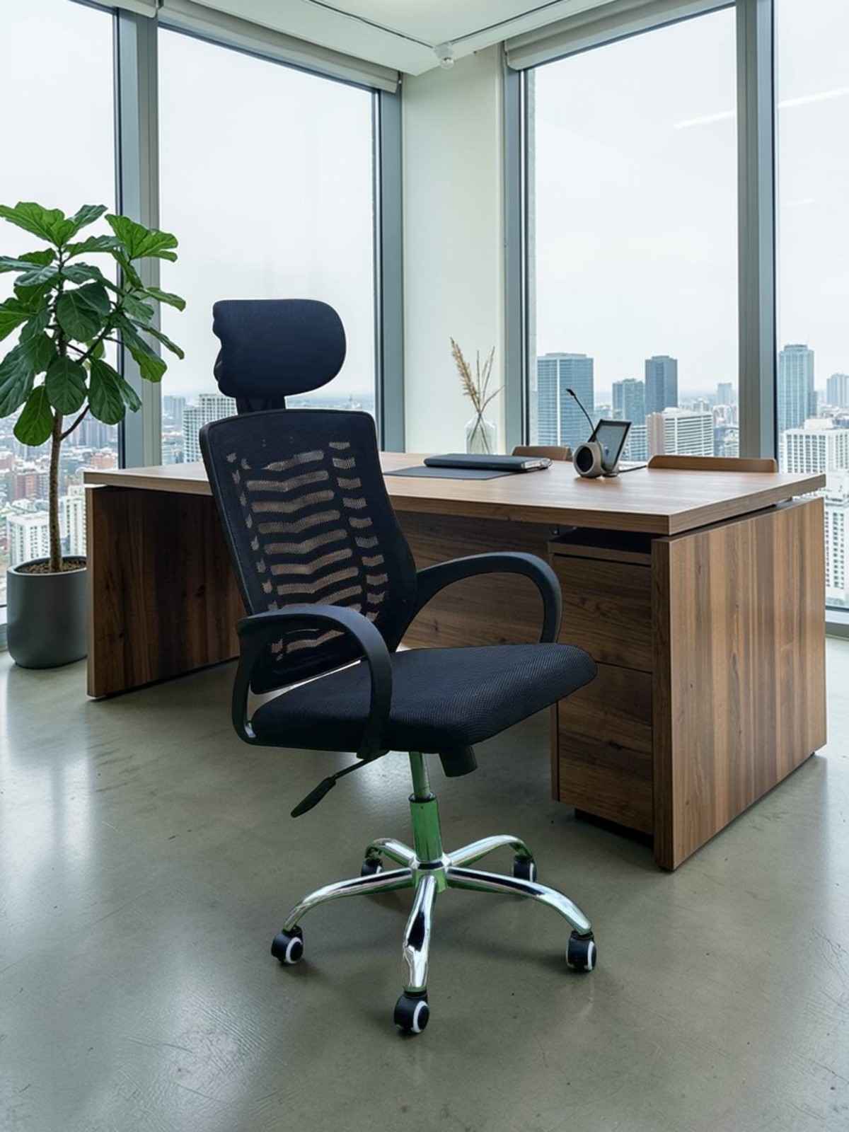 Executive Mesh Office Chair with Headrest – Comfortable Ergonomic Desk Chair for Home & Office – Black