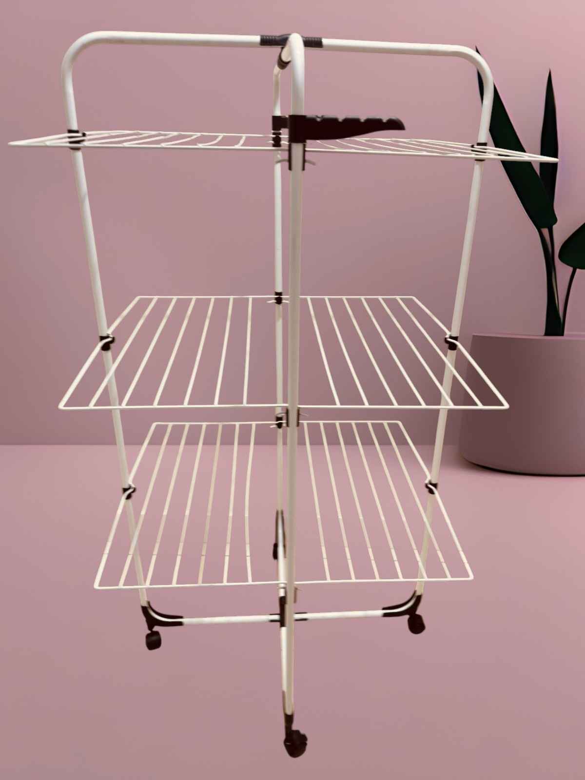 Foldable 3-Tier Metal Clothes Drying Rack – Flexible and Movable Laundry Drying Stand with Side Wings for Balcony & Indoor Use