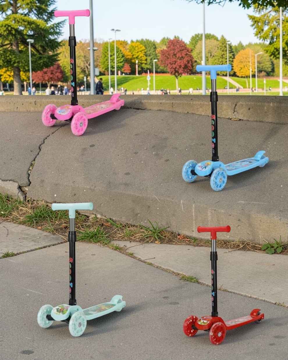 3 Wheel Kids Scooter with LED Flashing Wheels – Foldable & Height Adjustable Kick Scooter for Kids 3-12 Years, Safe 3-Wheel Children Scooter with Comfortable Handle