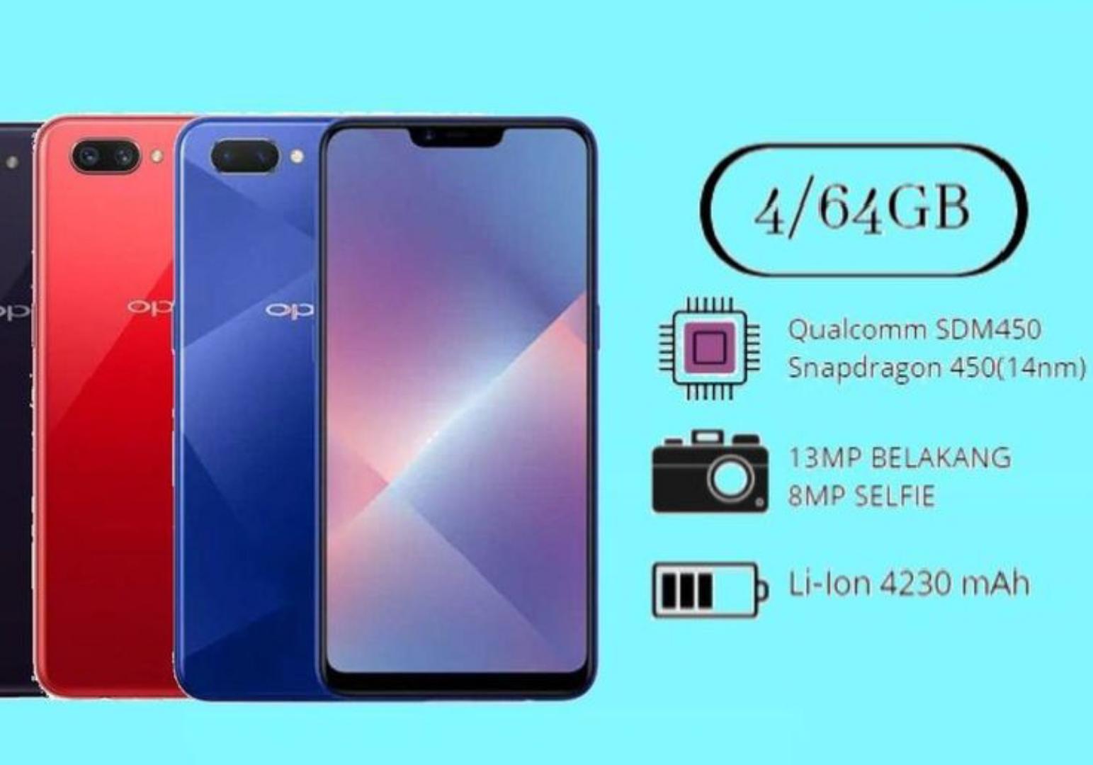 Refurbished oppo A5 /A3s Ram 4GB+Rom 64GB, Smartphone Android LTE Phone, 6.2 Inch Screen, Front 8mp, Rear 13mp + 2MP Camera, Face Unlock, 4230mah Battery, Octa Core Dual SIM Smartphone