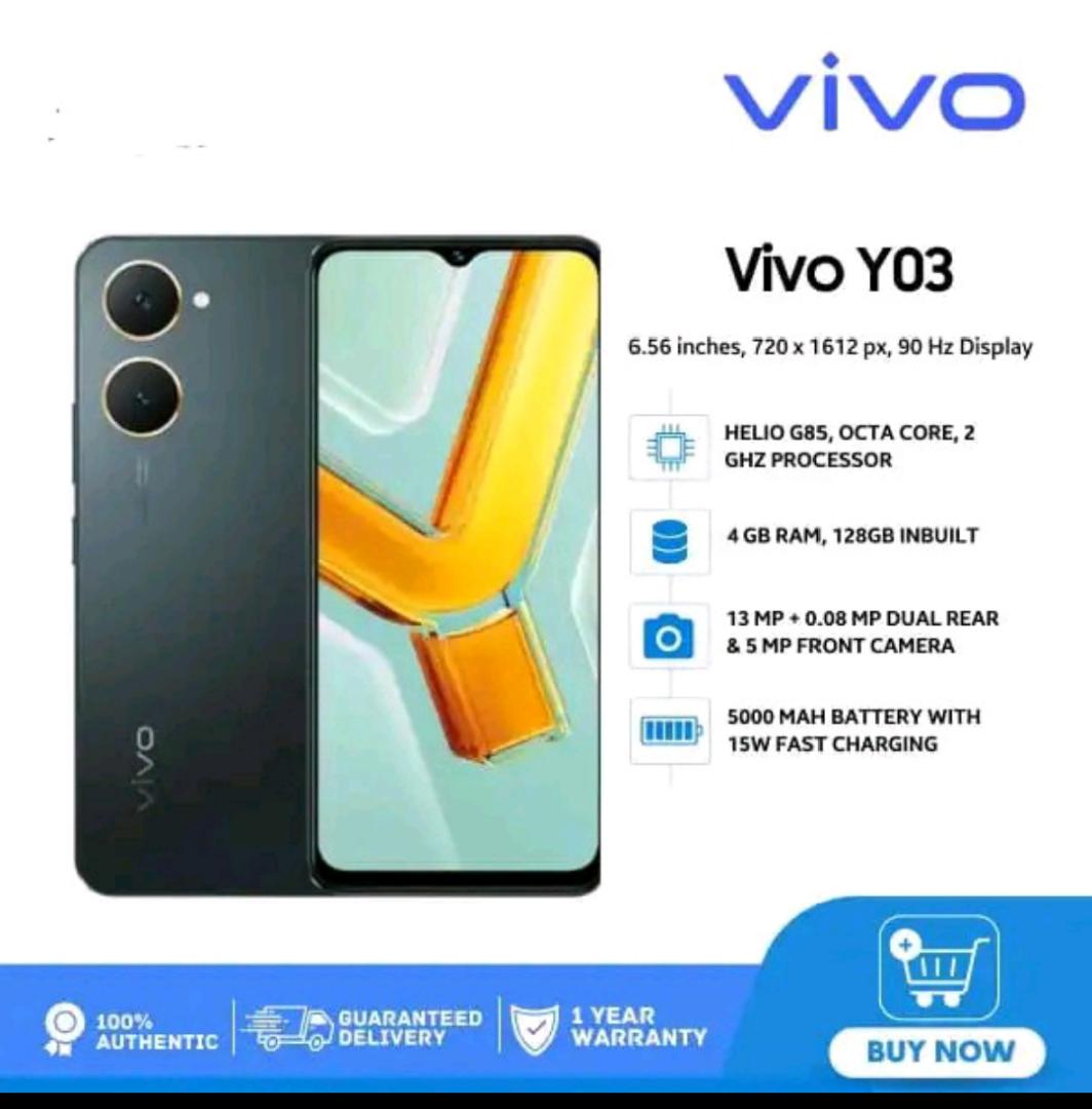 Vivo Y03 – 6.56” HD+ Display, MediaTek Helio G85, 4GB RAM, 64GB Storage