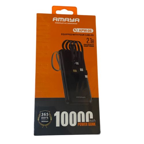 Amaya 10000mAh Portable Power Bank with Long Lasting Battery, Dual Output Ports, Quick Charging Support, Lightweight Design, Safe and Reliable for All Mobile Devices.