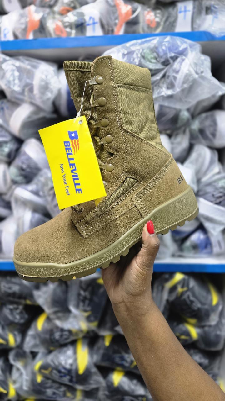 "High-quality Belleville Military Boots – Made from genuine leather with a tough rubber sole. Perfect for military use, hiking, and combat. Built for durability, comfort, and all-terrain performance."