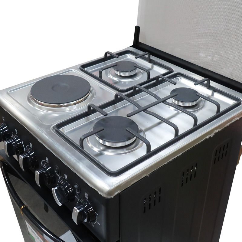 Globalstar KZ580 Electric 3+1 Gas Free Standing Cooker 3 gas burners and 1 electric plate Stainless Steel cooktop Double glass oven door with handle Gas oven