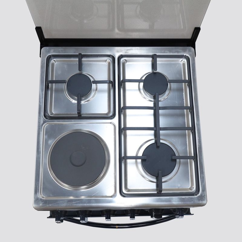 Globalstar KZ580 Electric 3+1 Gas Free Standing Cooker 3 gas burners and 1 electric plate Stainless Steel cooktop Double glass oven door with handle Gas oven