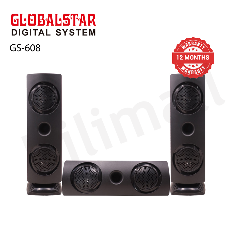 GLOBALSTAR GS-608 3.1CH Speaker, 8000W PMPO, 32W+10W*3 Output, British Plug, AC/DC, 110V - 240V, Bluetooth & FM Radio, 1-Year Warranty, Wooden Cabinet, Remote Control, Compatible Devices