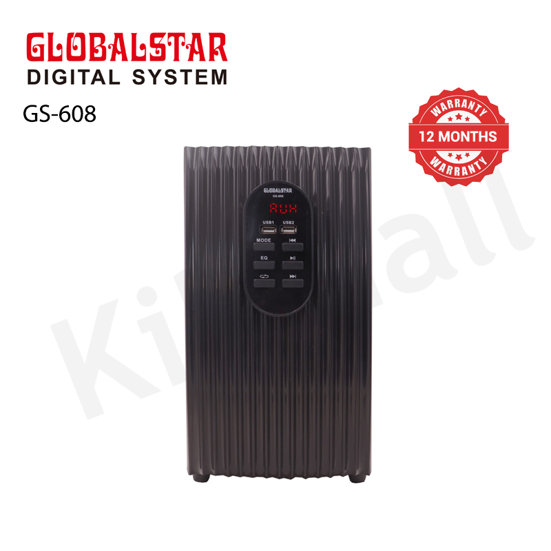 GLOBALSTAR GS-608 3.1CH Speaker, 8000W PMPO, 32W+10W*3 Output, British Plug, AC/DC, 110V - 240V, Bluetooth & FM Radio, 1-Year Warranty, Wooden Cabinet, Remote Control, Compatible Devices