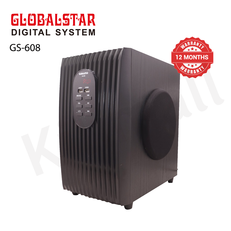 GLOBALSTAR GS-608 3.1CH Speaker, 8000W PMPO, 32W+10W*3 Output, British Plug, AC/DC, 110V - 240V, Bluetooth & FM Radio, 1-Year Warranty, Wooden Cabinet, Remote Control, Compatible Devices