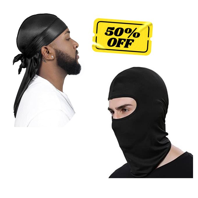 2 in 1 Combo Black Ski Mask Balaclava Face Mask and Silky Durag