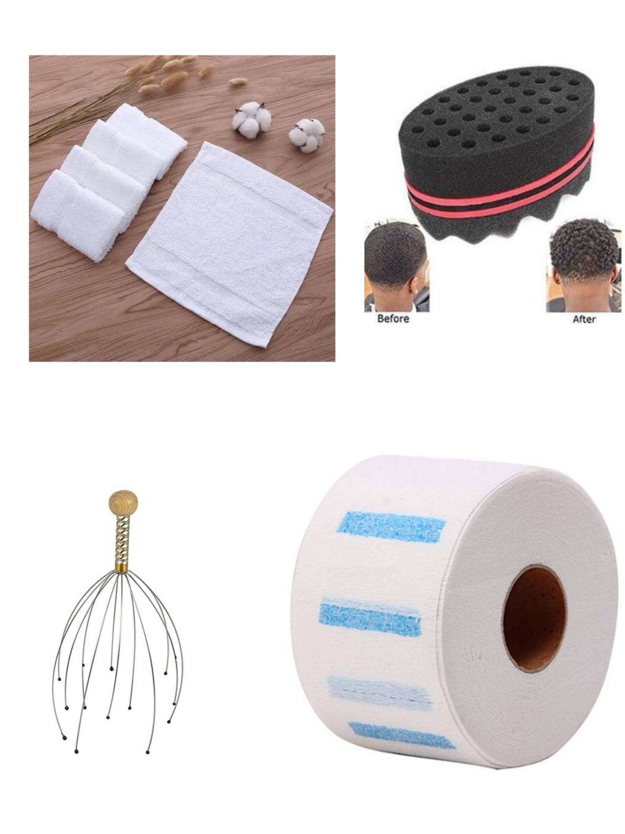 500pcs Disposable Barber/Salon Hair Shaving Neck Rolls + 6 pcs Face towels + Head massager