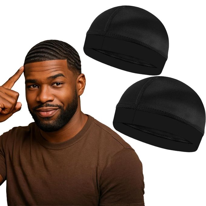 Silky Stocking Wave Cap For Men, Good Compression Over Durag (Black)