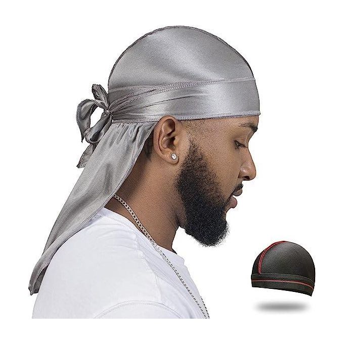 SHORT STRAPS AND TAIL BLACK  SILK DURAGS