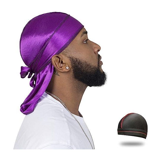 SHORT STRAPS AND TAIL BLACK  SILK DURAGS