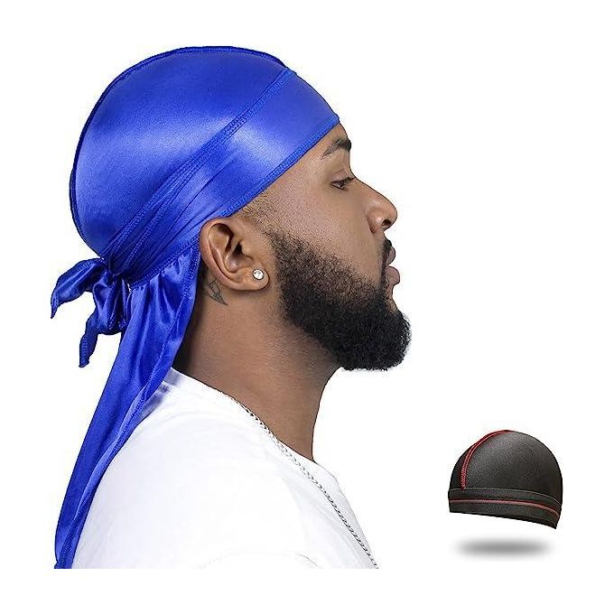 SHORT STRAPS AND TAIL BLACK  SILK DURAGS