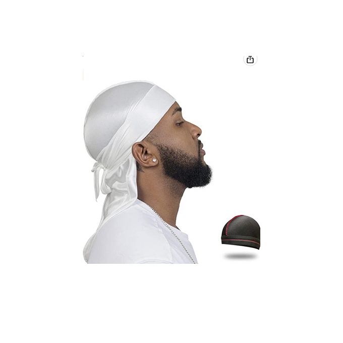 SHORT STRAPS AND TAIL BLACK  SILK DURAGS