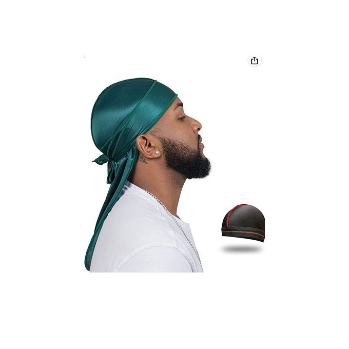 SHORT STRAPS AND TAIL BLACK  SILK DURAGS