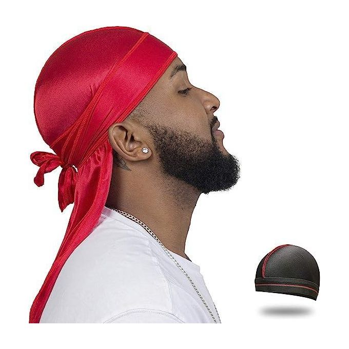SHORT STRAPS AND TAIL BLACK  SILK DURAGS