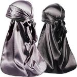 2 Pcs Set of Stretchy Black + Grey Silk Durag/wave Drag - QUALITY GUARANTEED